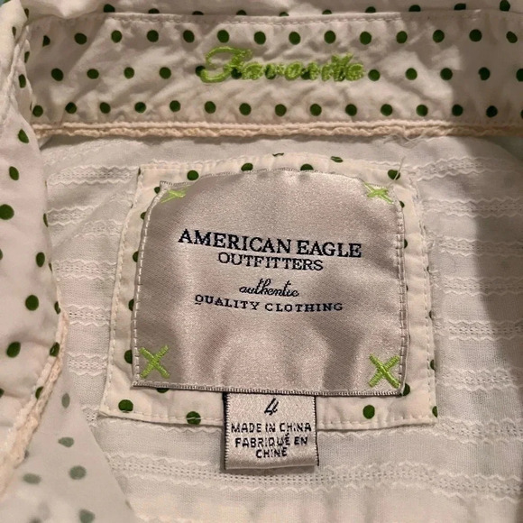 American Eagle outfitters quality fitted blouse green dots on cream size 4 - Picture 3 of 3